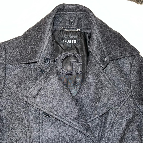Guess size M charcoal gray wool blend double breasted mid length lined Pea Coat - Picture 8 of 16